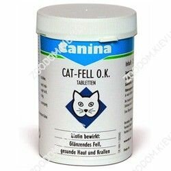 Cat - Fell OK (Canina) - поєднує в собі вітаміни і мінерали, а також біотин, застосовується для лікування і профілактики різних захворювань шкіри і шерсті котів